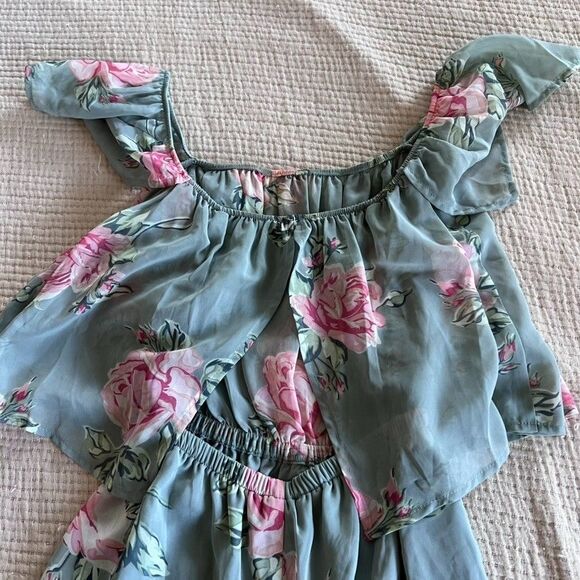 Show Me Your Mumu Off Shoulder Romper Womens XS Blue Pink Floral Boho Festival - Picture 14 of 15